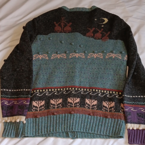 Vintage Womens 100% Scottish Shetland Wool Cottage Core Floral Bow Cardigan - Picture 8 of 8